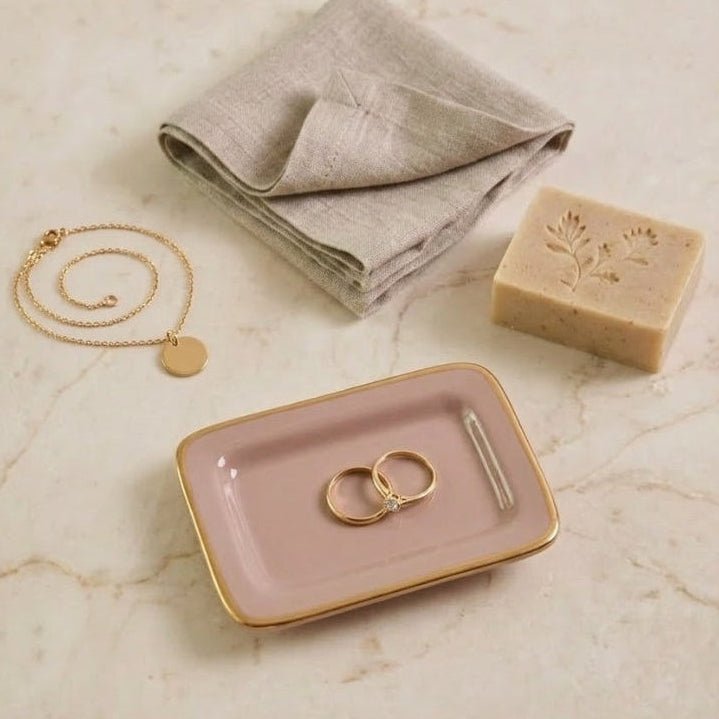 Gracie Natural Enameled Rectangle Soap Dish, Catch All Tray, Jewelry Tray for Bathroom, Vanity, Sink - Decorative Laney Tray - Trinket Trays from Jaye's Studio