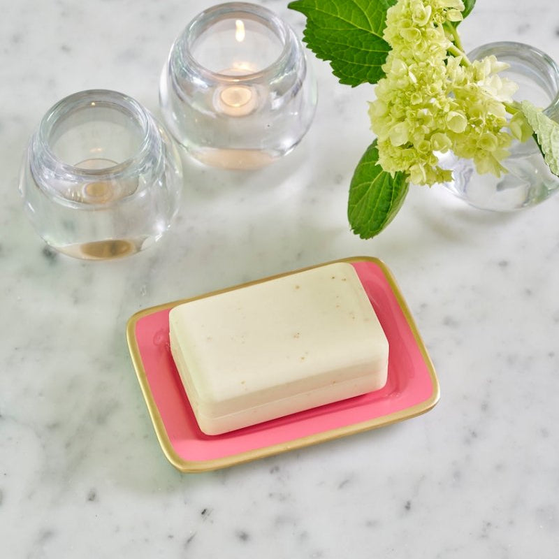 Gracie Pink Enameled Rectangle Soap Dish, Catch All Tray, Jewelry Tray for Bathroom, Vanity, Sink - Decorative Laney Tray - from Jaye's Studio
