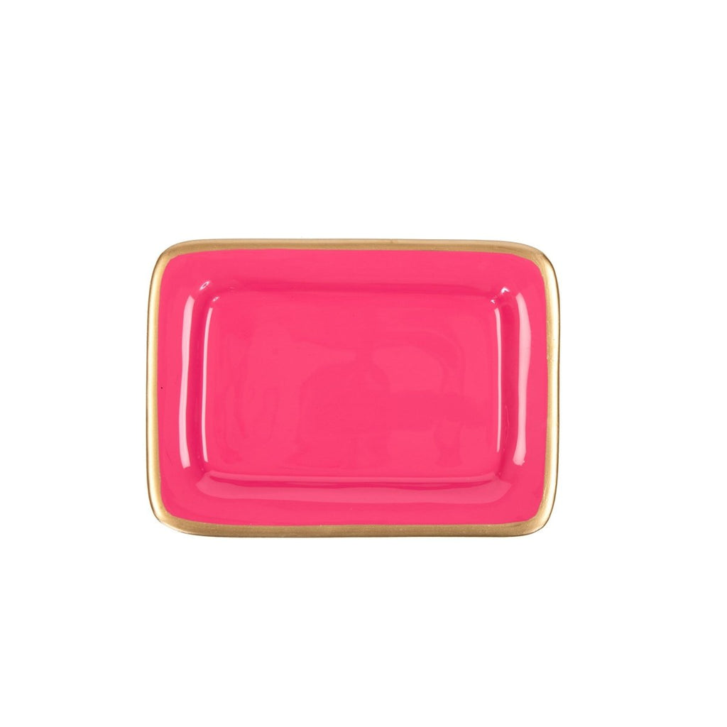 Gracie Pink Enameled Rectangle Soap Dish, Catch All Tray, Jewelry Tray for Bathroom, Vanity, Sink - Decorative Laney Tray - from Jaye's Studio