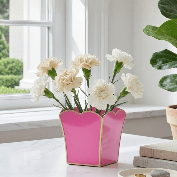 Gracie Pink Square Metal Cachepot For Bedroom, Office, Kitchen, Living Room - Gracie Scarlette Collection - Cachepots from Jaye's Studio