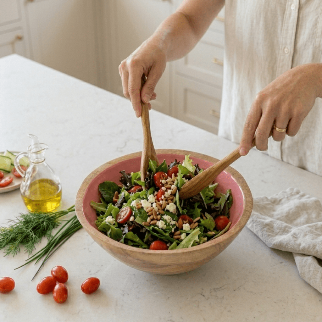 Gracie Salad Bowl - Mango Wood & Pink Enamel - from Jaye's Studio
