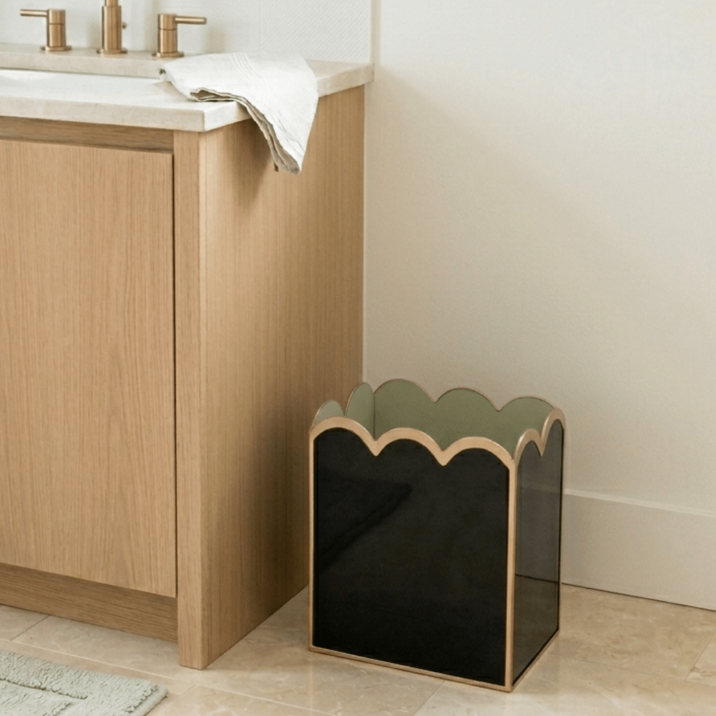 Gracie Scarlett Wastebasket - Black & Sage Green - Avail 05/19 - Wastebaskets from Jaye's Studio