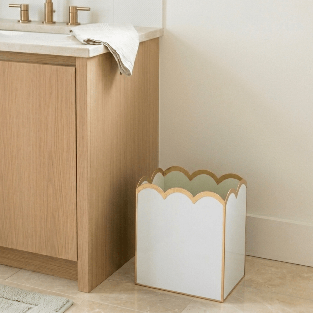 Gracie Scarlett Wastebasket - White & Sage Green - Avail 05/19 - Wastebaskets from Jaye's Studio