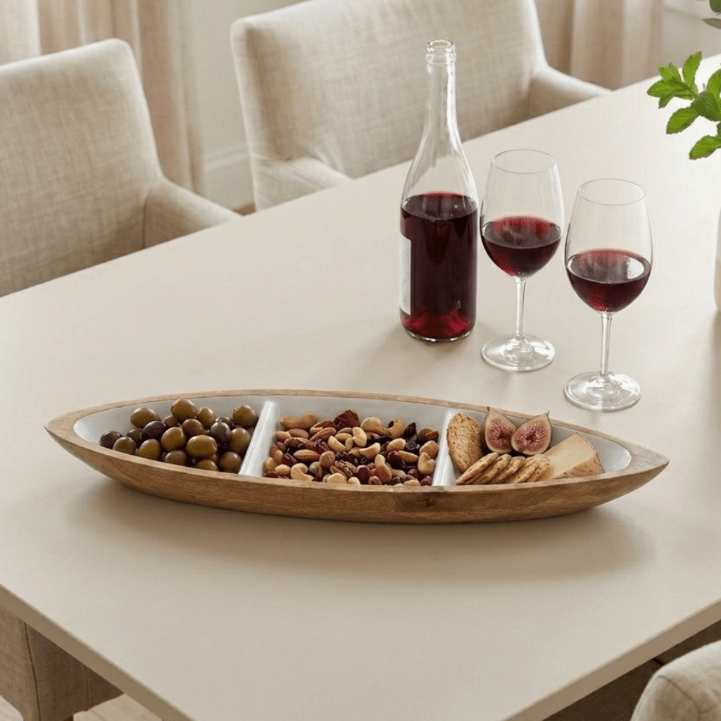 Gracie Statement Platter - Mango Wood & White Enamel - from Jaye's Studio
