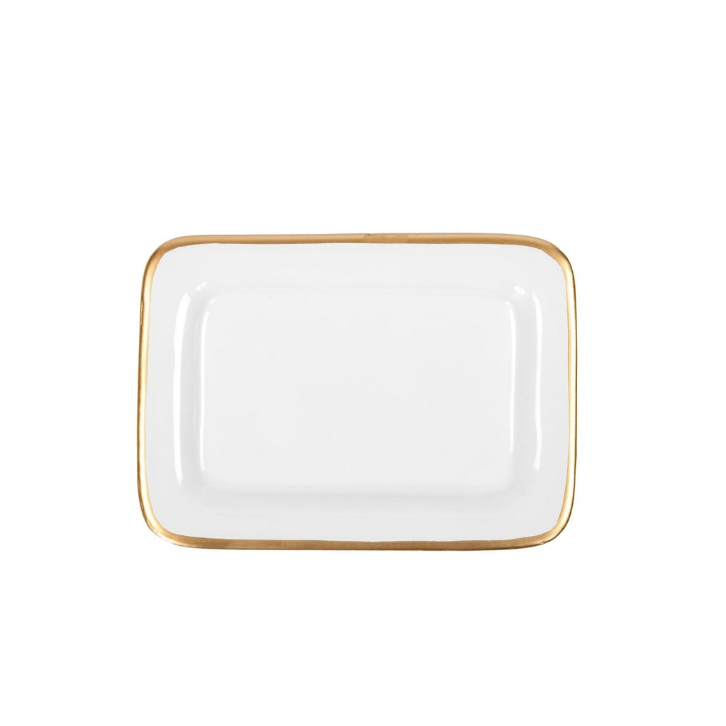 Gracie White Enameled Rectangle Soap Dish, Catch All Tray, Jewelry Tray for Bathroom, Vanity, Sink - Decorative Laney Tray - from Jaye's Studio