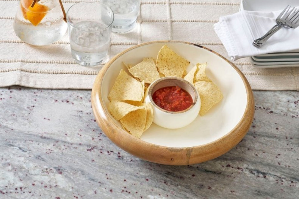 Gracie Wooden Chip & Dip Bowl - White - Avail 04/18 - from Jaye's Studio