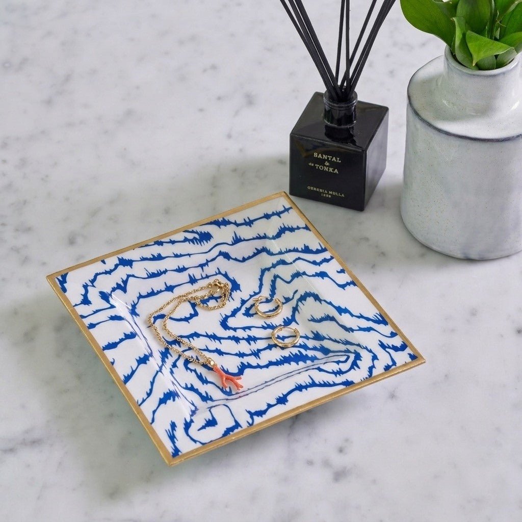 Heatwave Blue Enameled Square Decorative Trinket Tray, Catch All Tray, Jewelry Tray for Vanity, Bathroom, Bedside Home Office - Trinket Trays from Jaye's Studio