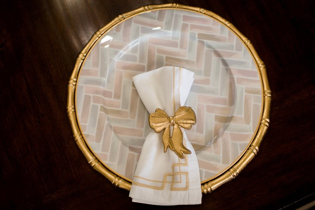 Herringbone Enameled Taupe Charger Plate For Dinnerware, Place settings, Entertaining, Table Top (Pk of 4) - Decorative Plates from Jaye's Studio