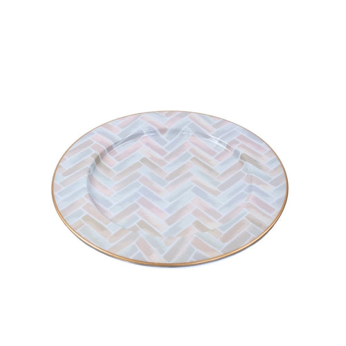 Herringbone Enameled Taupe Charger Plate For Dinnerware, Place settings, Entertaining, Table Top (Pk of 4) - Decorative Plates from Jaye's Studio