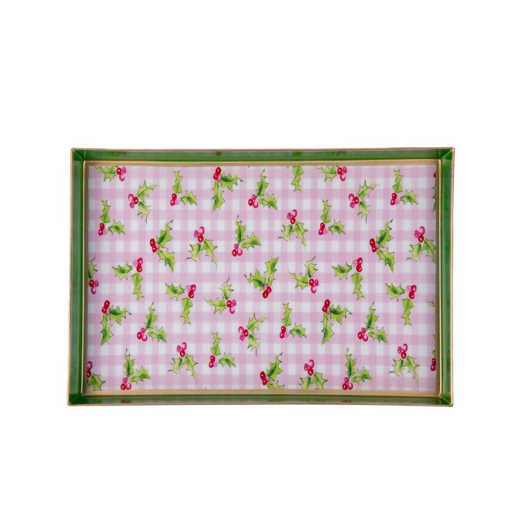 Holly Berry Enameled Oliver Tray 8x12 - Light Pink - Vanity Trays from Jaye's Studio