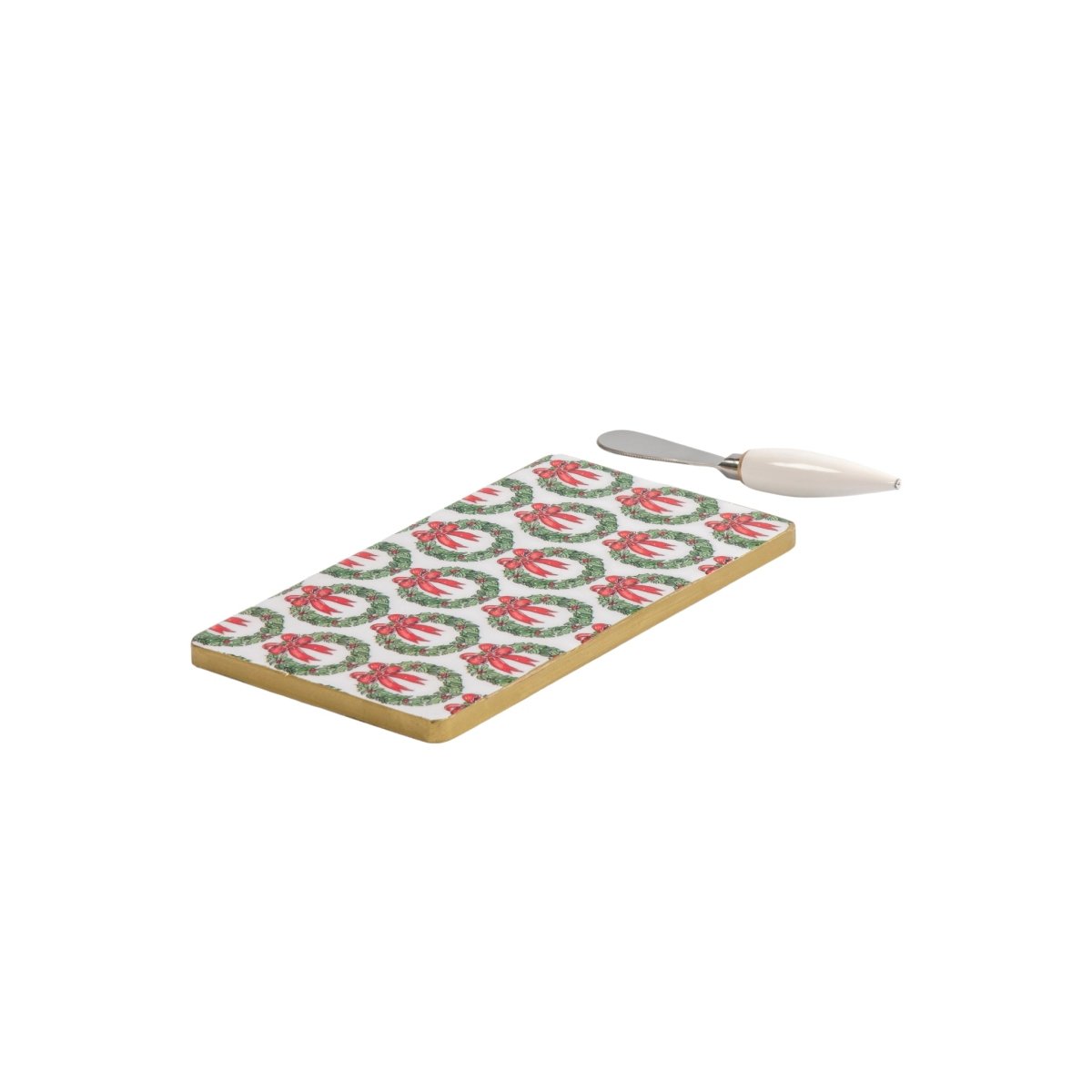 Holly Wreath Bow Amelia Enameled Red and Green Charcuterie Board, Wooden Cutting Board, Chopping Board for Serving, Food & Meat Prep - Cutting Board from Jaye's Studio