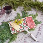 Holly Wreath Bow Amelia Enameled Red and Green Charcuterie Board, Wooden Cutting Board, Chopping Board for Serving, Food & Meat Prep - Cutting Board from Jaye's Studio