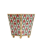Holly Wreath Bow Enameled Red and Green Square Metal Cachepot Planter for Bedroom, Home Office, Kitchen, Living Room - Cachepots from Jaye's Studio