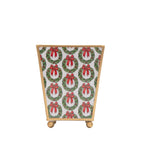 Holly Wreath Bow Enameled Red and Green Square Metal Cachepot Planter for Bedroom, Home Office, Kitchen, Living Room - Cachepots from Jaye's Studio