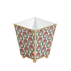 Holly Wreath Bow Enameled Red and Green Square Metal Cachepot Planter for Bedroom, Home Office, Kitchen, Living Room - Cachepots from Jaye's Studio