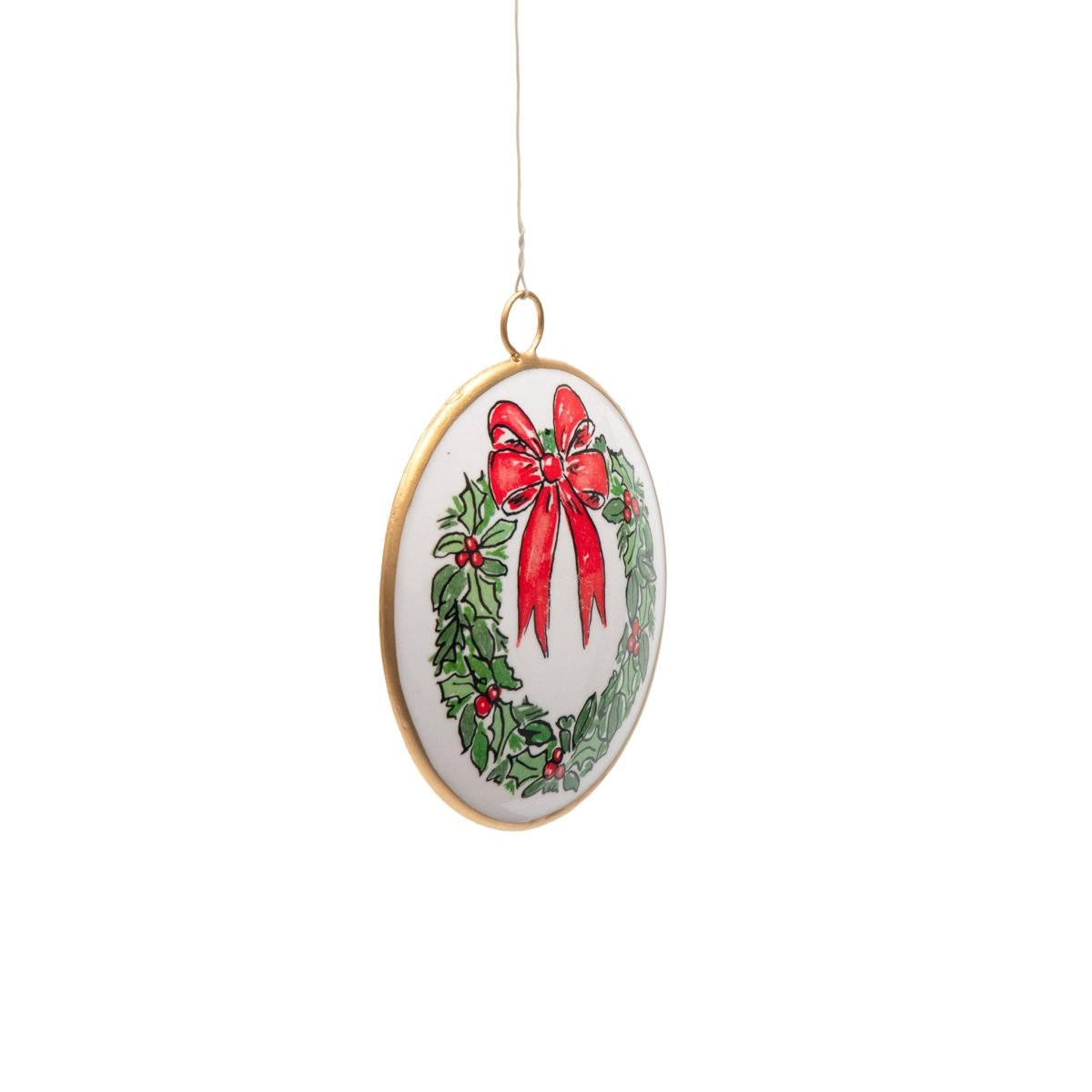 Holly Wreath Bow Ornament (single) - Holiday Ornaments from Jaye's Studio