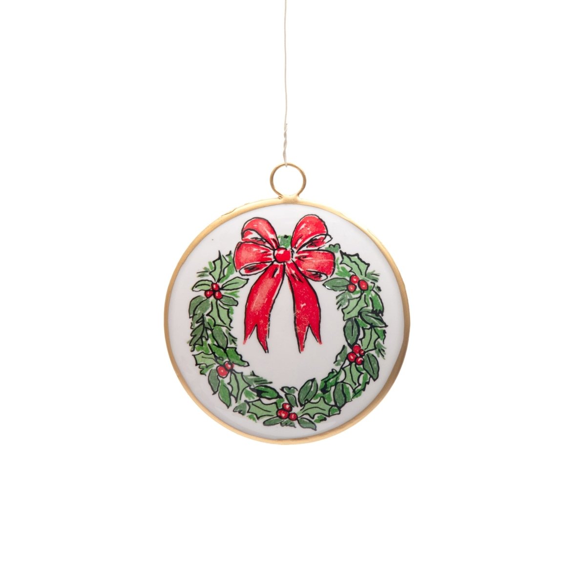 Holly Wreath Bow Ornament (single) - Holiday Ornaments from Jaye's Studio