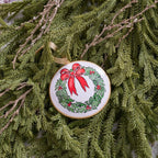 Holly Wreath Bow Ornament (single) - Holiday Ornaments from Jaye's Studio