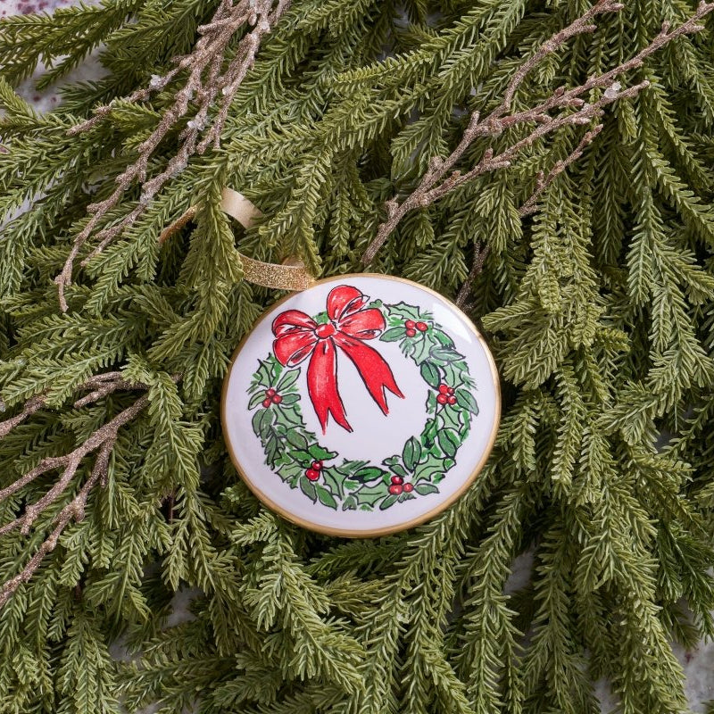 Holly Wreath Bow Ornament (single) - Holiday Ornaments from Jaye's Studio