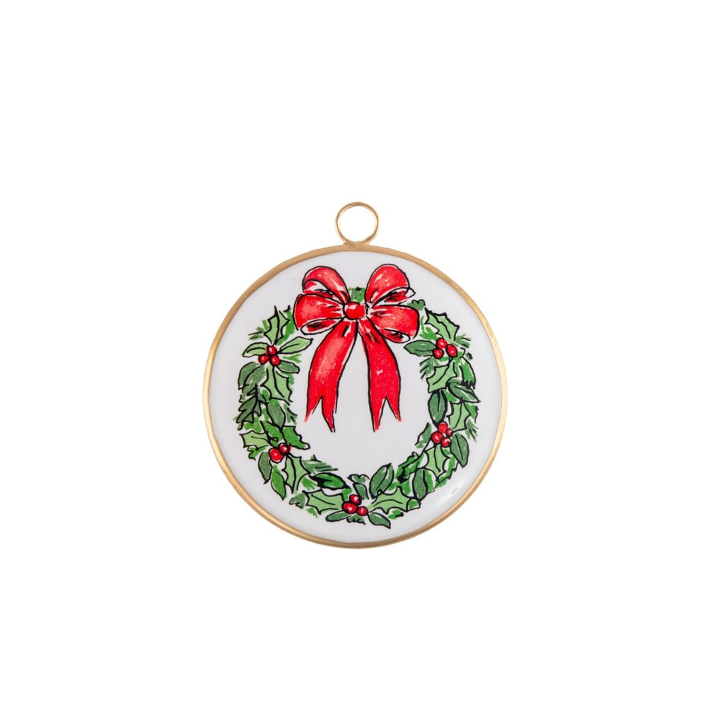 Holly Wreath Bow Ornament (single) - Holiday Ornaments from Jaye's Studio