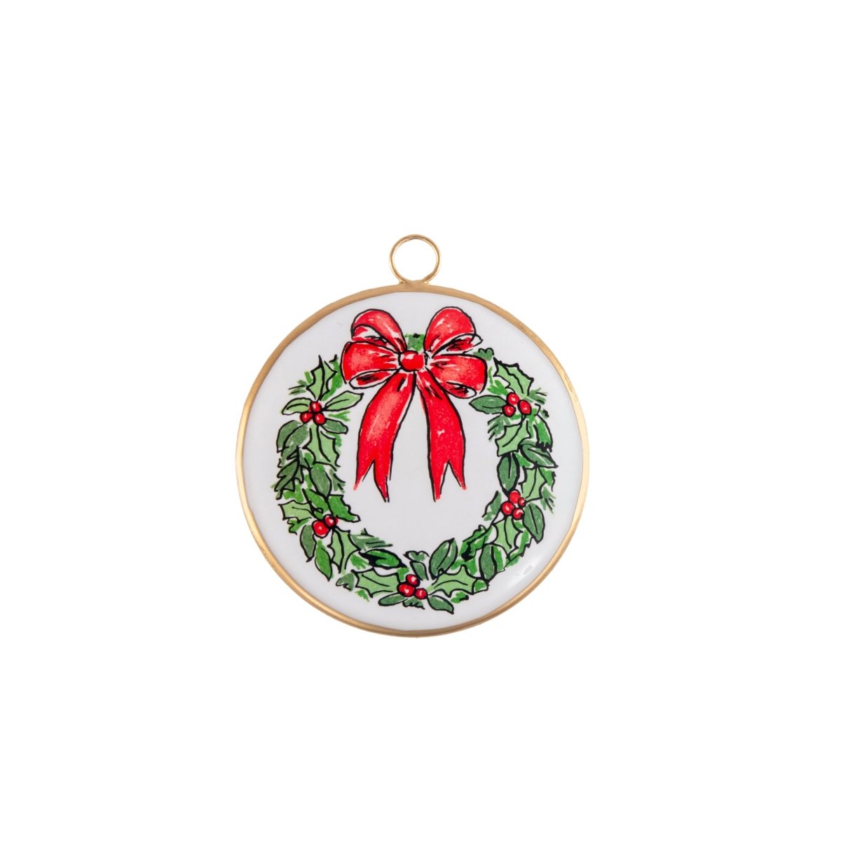 Holly Wreath Bow Ornament (single) - Holiday Ornaments from Jaye's Studio