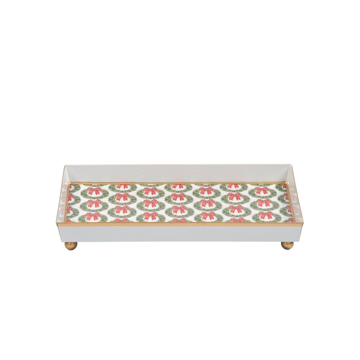 Holly Wreath Bow Red and Green Enameled Rectangle Vanity Tray for Bathroom, Vanity, Bedroom - Oliver Decorative Tray - Vanity Trays from Jaye's Studio