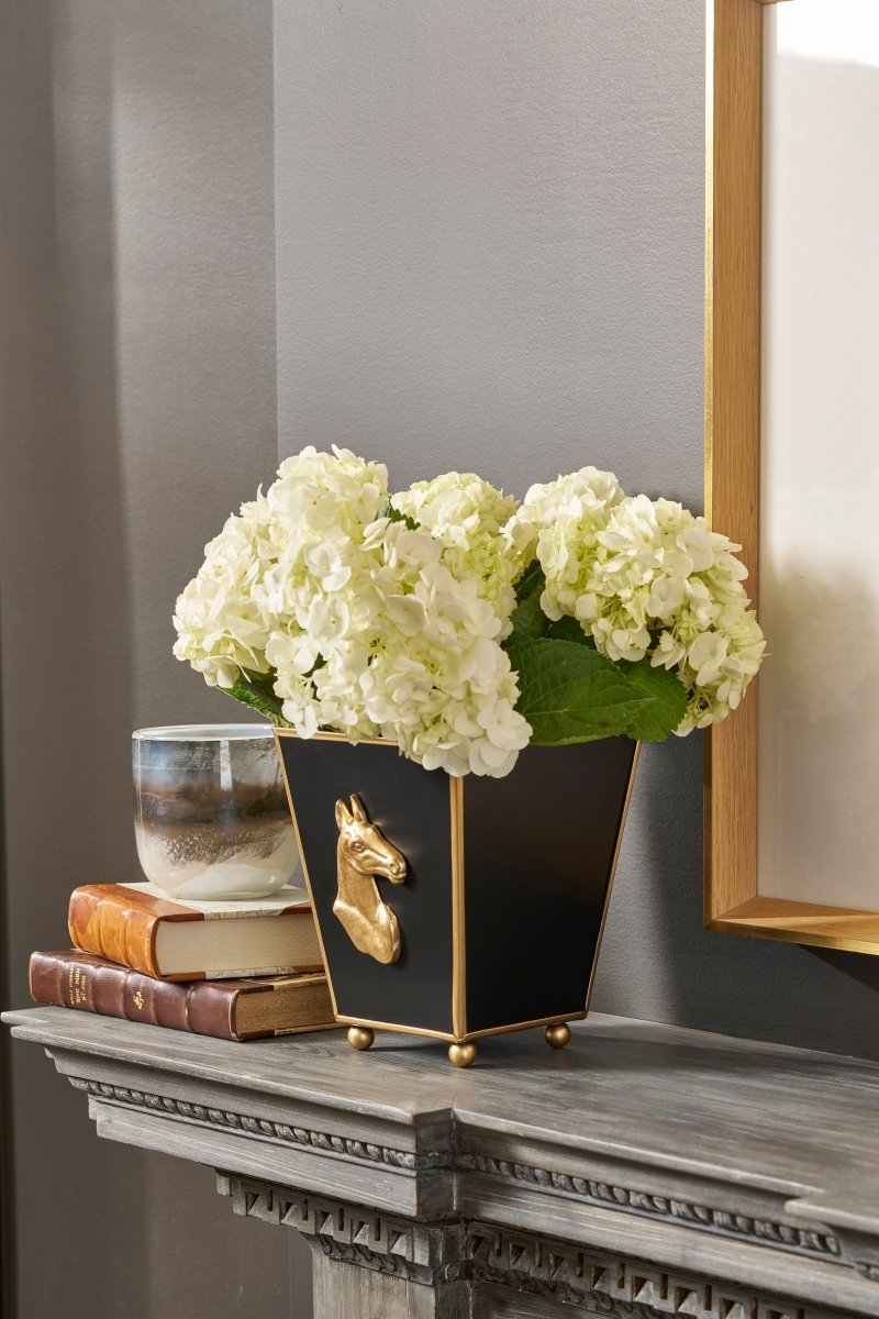 Horse Head Black Square Metal Cachepot for Bedroom, Office, Kitchen or Vanity - Cachepots from Jaye's Studio