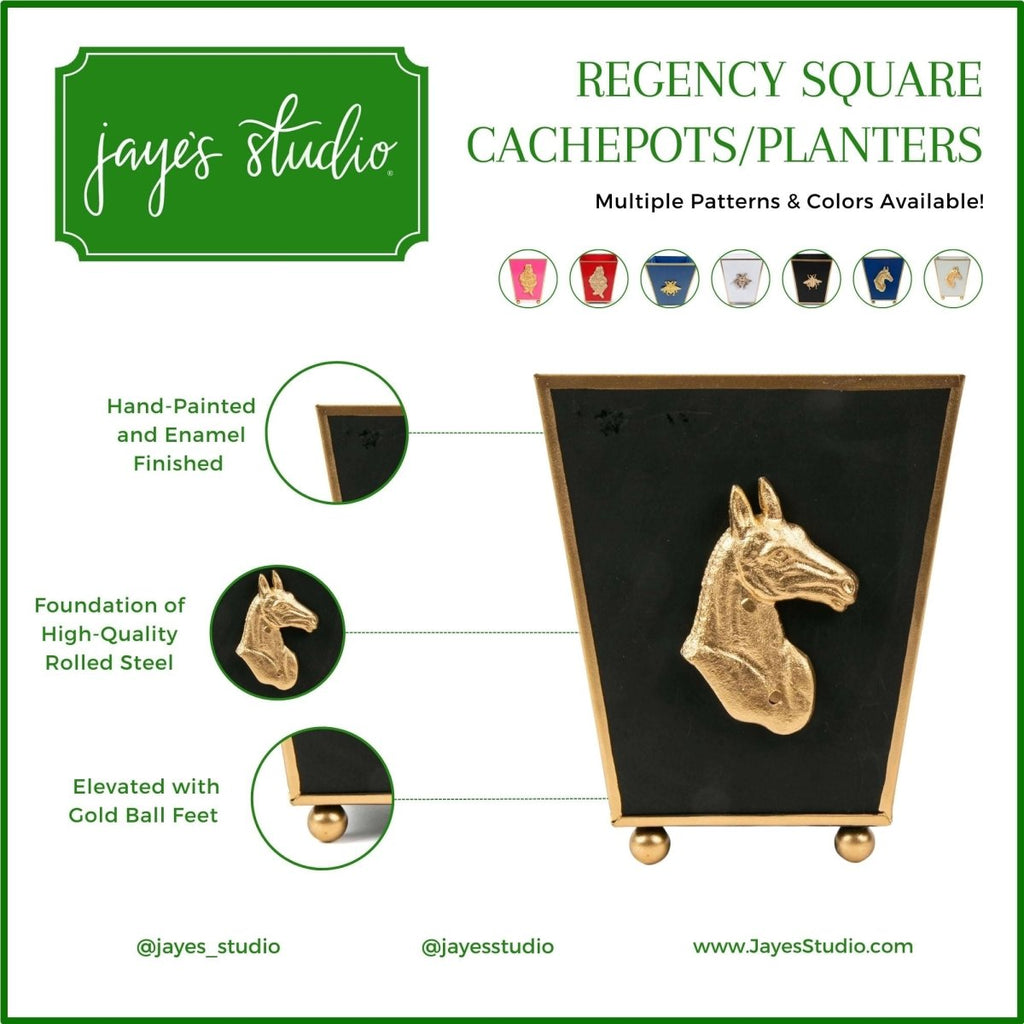 Horse Head Black Square Metal Cachepot for Bedroom, Office, Kitchen or Vanity - Cachepots from Jaye's Studio