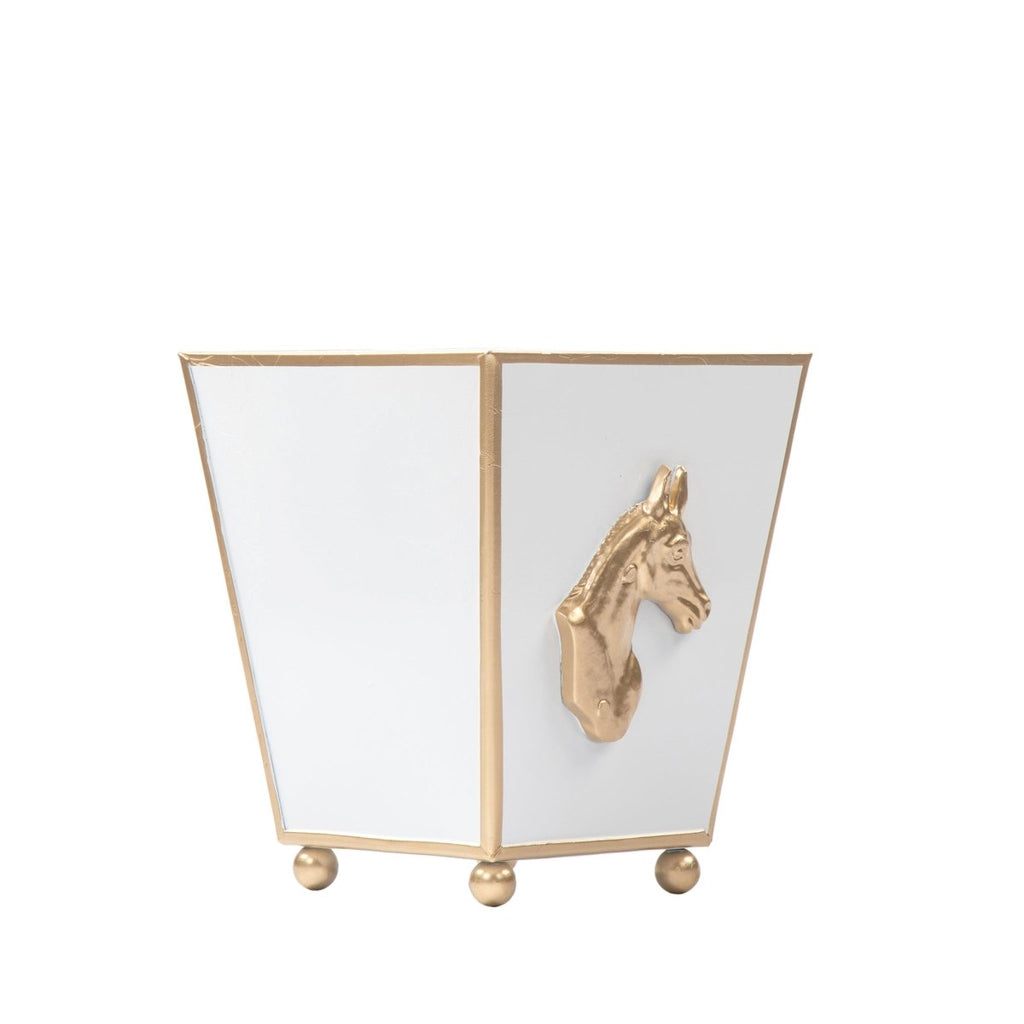 Horse Head White Square Metal Cachepot for Bedroom, Office, Kitchen or Vanity - Cachepots from Jaye's Studio