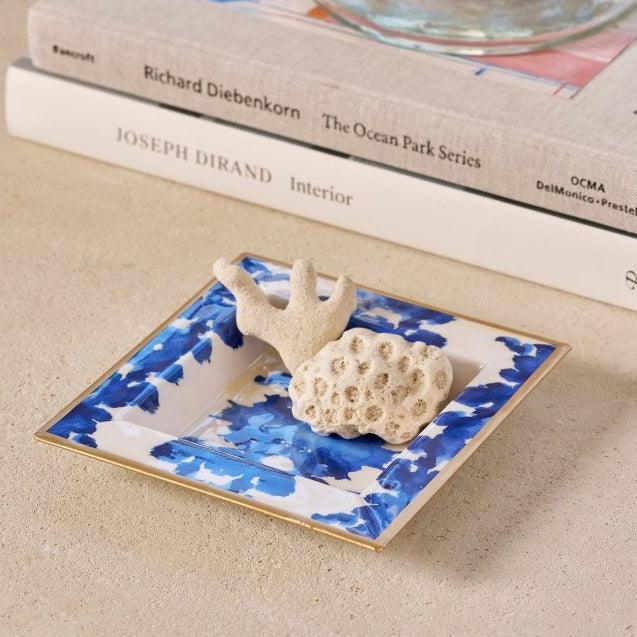 Ink Blot Blue Enameled Square Decorative Trinket Tray, Catch All Tray, Jewelry Tray for Vanity, Bathroom, Bedside Home Office - Avail 02/22 - Trinket Trays from Jaye's Studio