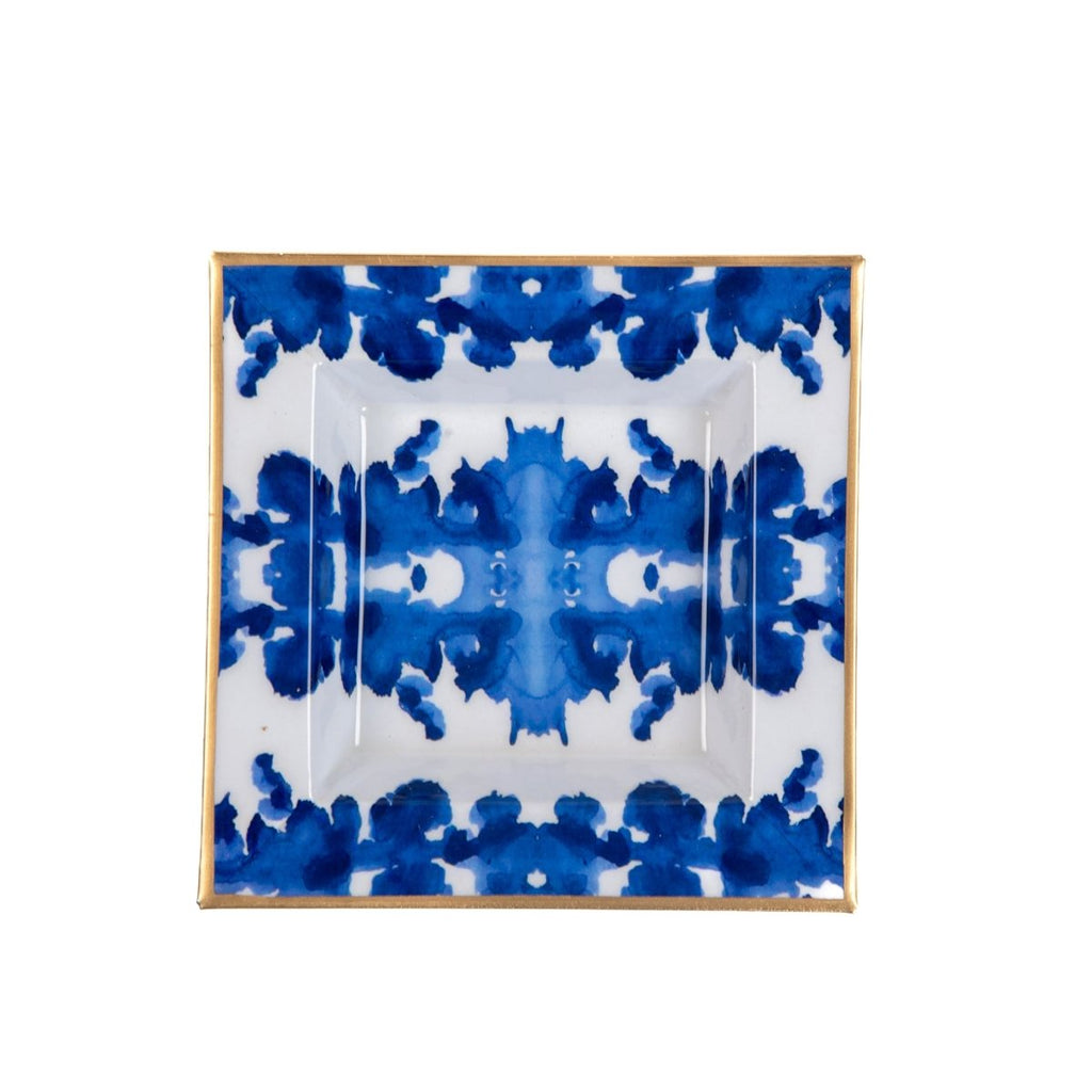 Ink Blot Blue Enameled Square Decorative Trinket Tray, Catch All Tray, Jewelry Tray for Vanity, Bathroom, Bedside Home Office - Avail 02/22 - Trinket Trays from Jaye's Studio