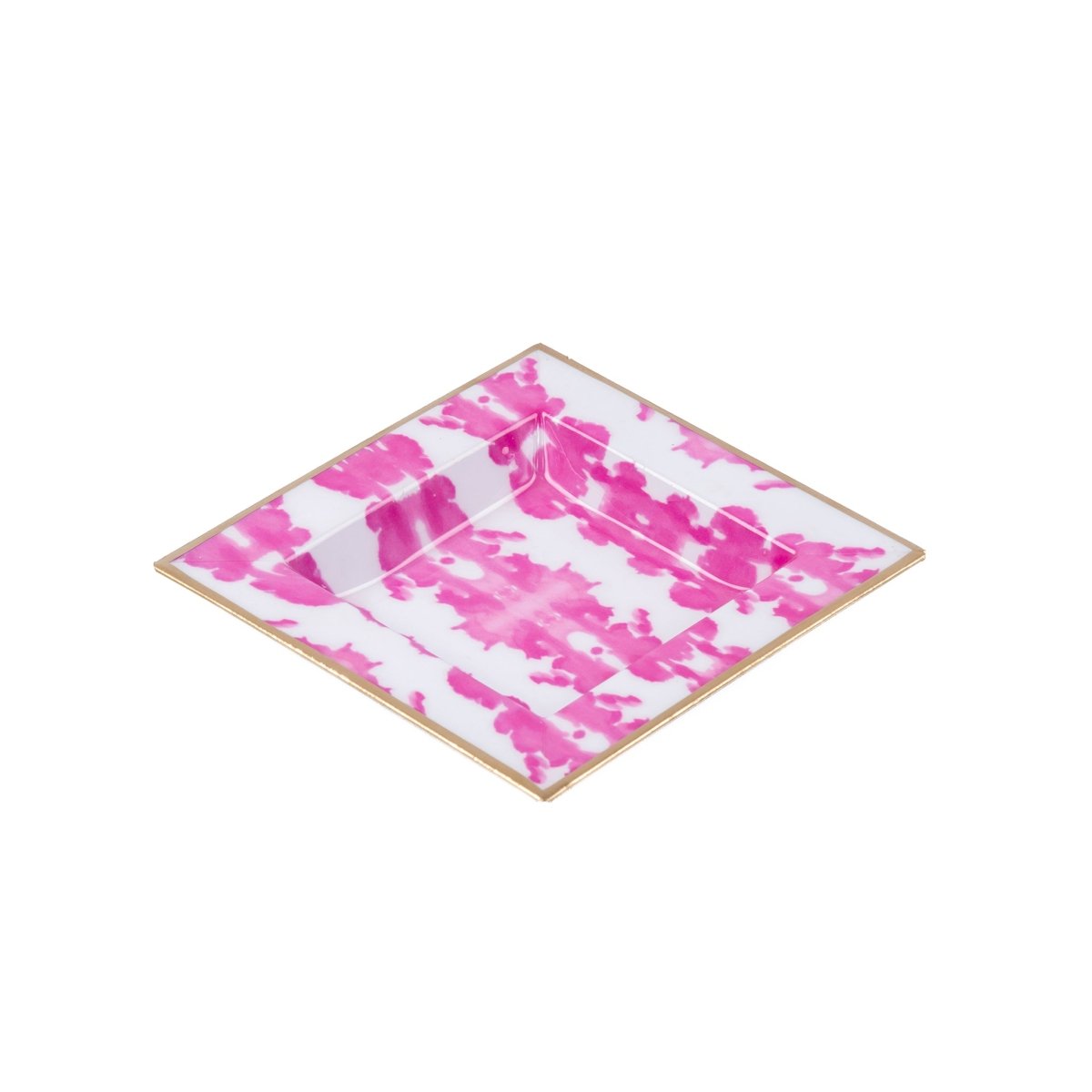 Ink Blot Pink Enameled Square Decorative Trinket Tray, Catch All Tray, Jewelry Tray for Vanity, Bathroom, Bedside Home Office - Trinket Trays from Jaye's Studio