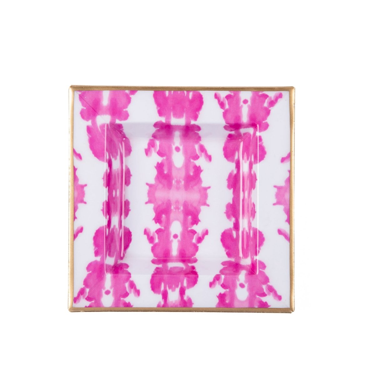 Ink Blot Pink Enameled Square Decorative Trinket Tray, Catch All Tray, Jewelry Tray for Vanity, Bathroom, Bedside Home Office - Trinket Trays from Jaye's Studio