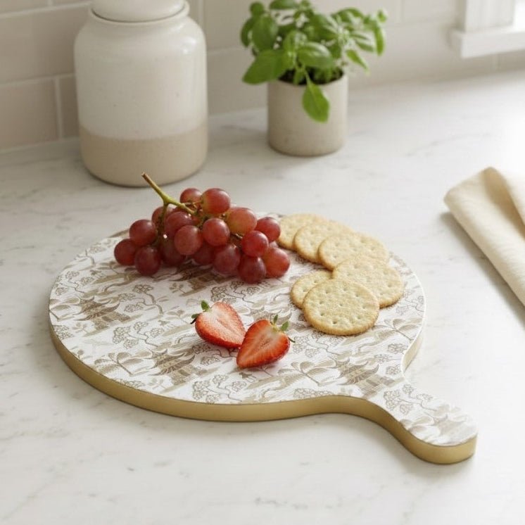 Kyoto Pagoda Taupe and White Large Wooden Charcuterie Board for Cutting, Chopping and Serving - Charcuterie Board from Jaye's Studio