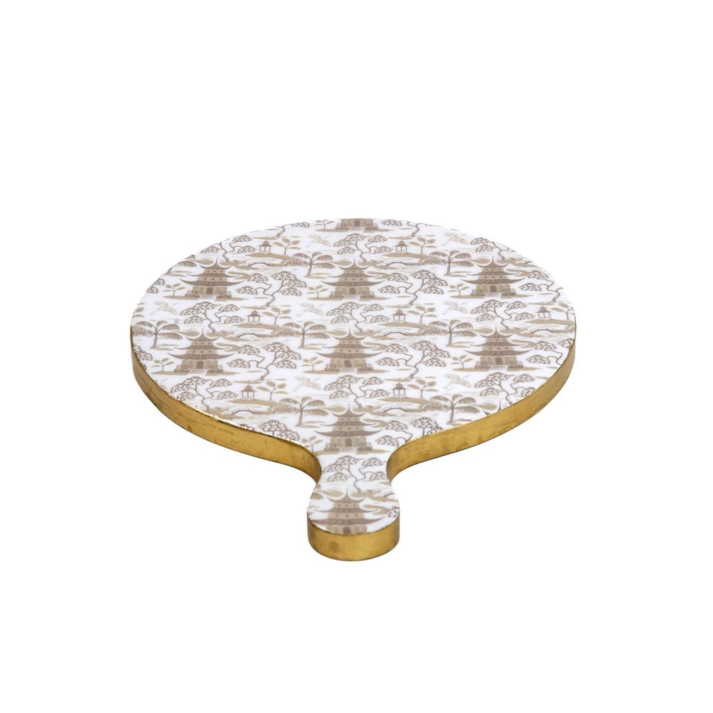 Kyoto Pagoda Taupe and White Large Wooden Charcuterie Board for Cutting, Chopping and Serving - Charcuterie Board from Jaye's Studio