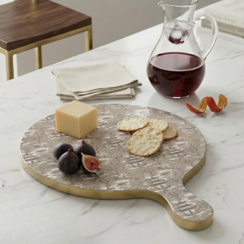 Kyoto Pagoda Taupe and White Small Wooden Charcuterie Board for Cutting, Chopping and Serving - Charcuterie Board from Jaye's Studio