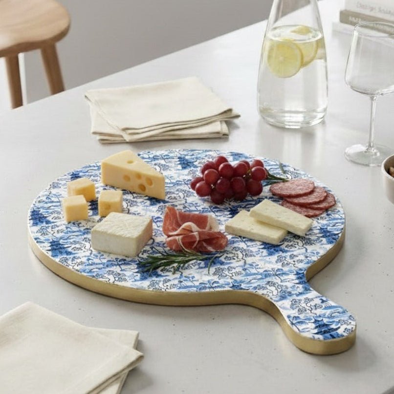 Kyoto Pagoda White and Blue Wooden Charcuterie Board for Cutting, Chopping and Serving - Charcuterie Board from Jaye's Studio