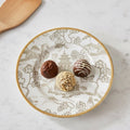 Kyoto Pagoda White and Taupe Round Dessert and Appetizer Plate for Entertaining Serving, Dinnerware (4pk) - Decorative Plates from Jaye's Studio