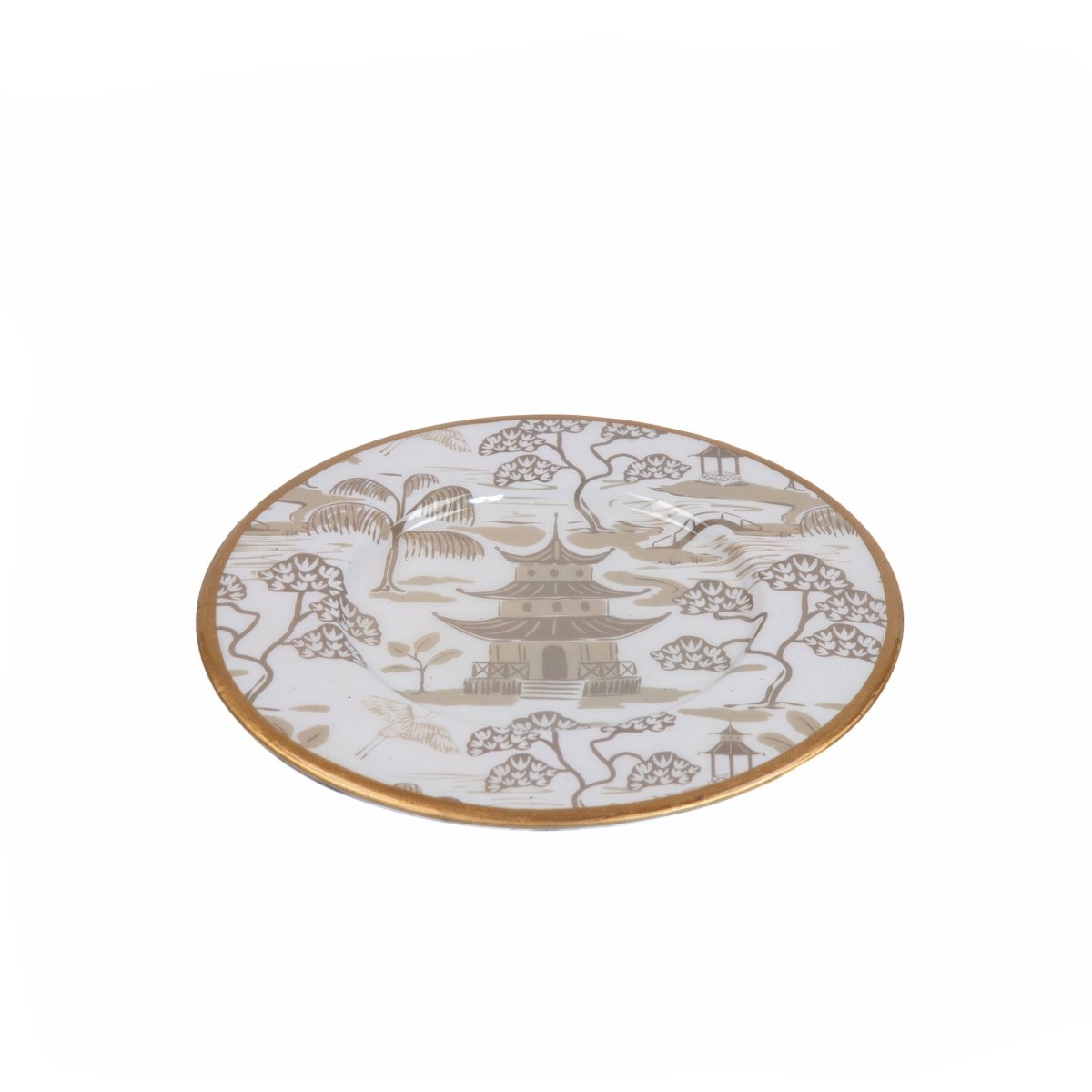 Kyoto Pagoda White and Taupe Round Dessert and Appetizer Plate for Entertaining Serving, Dinnerware (4pk) - Decorative Plates from Jaye's Studio