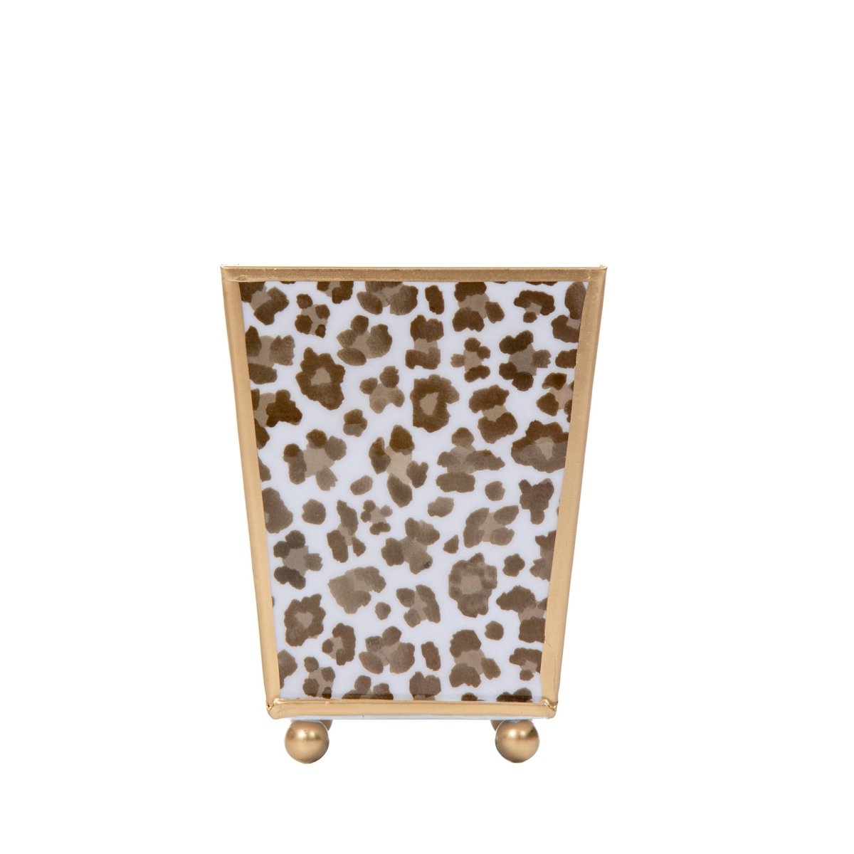 Leopard Cream Enameled Green Square Metal Cachepot Planter for Bedroom, Office, Kitchen, Living Room - Hostess Gifts - Cachepots from Jaye's Studio
