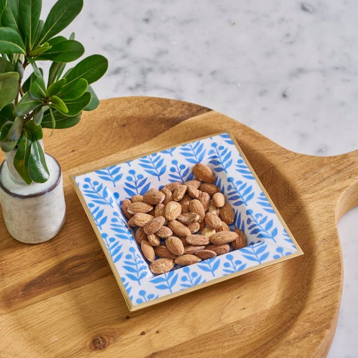 Lottie Blue Enameled Square Decorative Trinket Tray, Catch All Tray, Jewelry Tray for Vanity, Bathroom, Bedside Home Office - Trinket Trays from Jaye's Studio