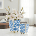 Lottie Enameled Blue Square Metal Cachepot Planter for Bedroom, Home Office, Kitchen, Living Room - Cachepots from Jaye's Studio