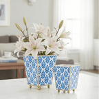 Lottie Enameled Blue Square Metal Cachepot Planter for Bedroom, Home Office, Kitchen, Living Room - Cachepots from Jaye's Studio