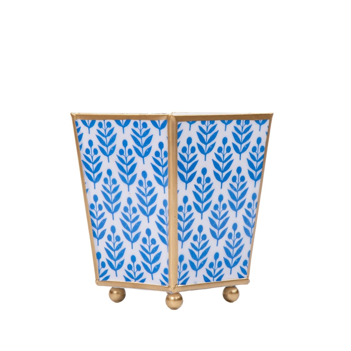 Lottie Enameled Blue Square Metal Cachepot Planter for Bedroom, Home Office, Kitchen, Living Room - Cachepots from Jaye's Studio