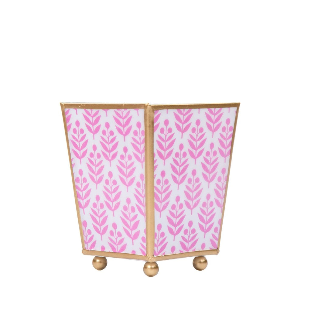 Lottie Enameled Pink Square Metal Cachepot Planter for Bedroom, Home Office, Kitchen, Living Room - Cachepots from Jaye's Studio