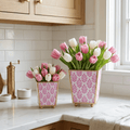Lottie Enameled Pink Square Metal Cachepot Planter for Bedroom, Home Office, Kitchen, Living Room - Cachepots from Jaye's Studio