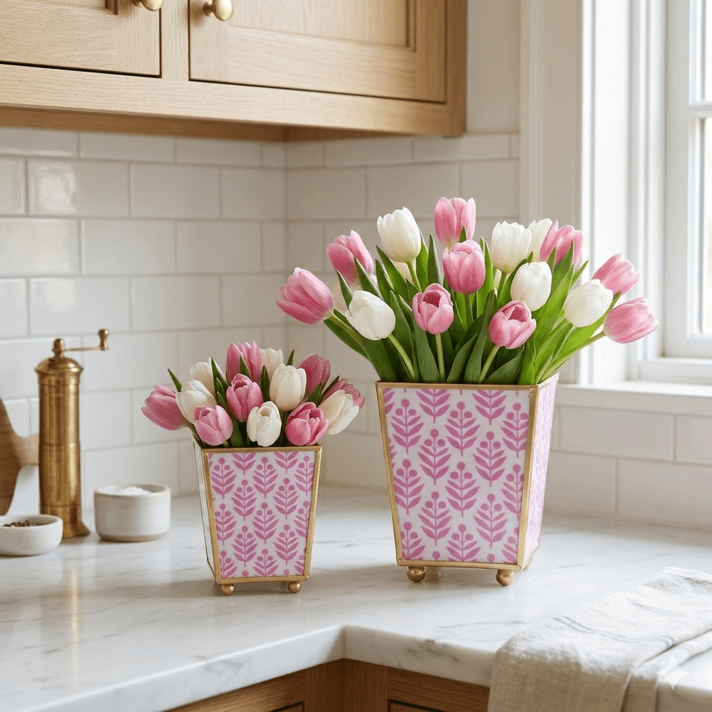 Lottie Enameled Pink Square Metal Cachepot Planter for Bedroom, Home Office, Kitchen, Living Room - Cachepots from Jaye's Studio