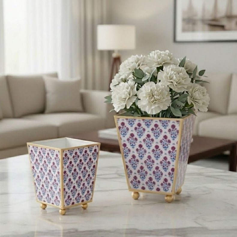 Lucinda Enameled Multi - Color Square Metal Cachepot Planter for Bedroom, Home Office, Kitchen, Living Room - Cachepots from Jaye's Studio