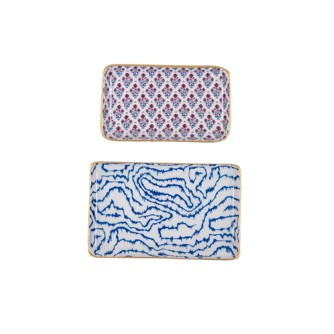 Lucinda Multi - Color Enameled Set of 2 Rectangle Vanity Trays, Catch All Trays - Rowan Decorative Trays - Decorative Trays from Jaye's Studio