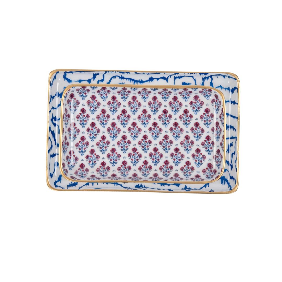 Lucinda Multi - Color Enameled Set of 2 Rectangle Vanity Trays, Catch All Trays - Rowan Decorative Trays - Decorative Trays from Jaye's Studio